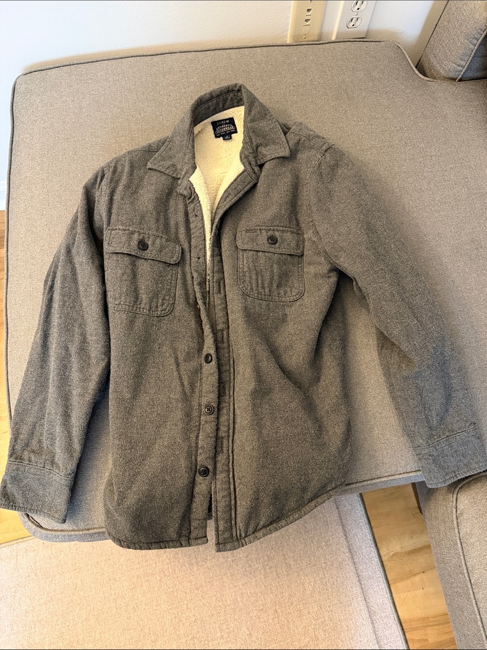 J. Crew Gray Sherpa-Lined Button Shirt Jacket